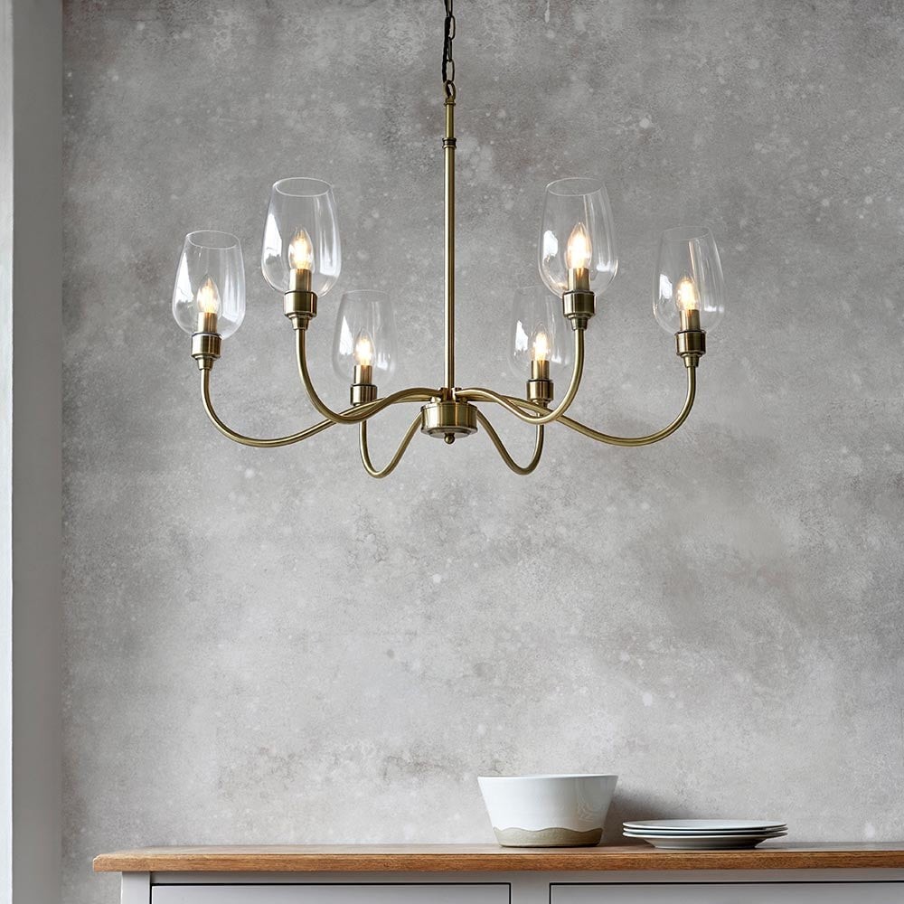 Clarione Art Deco 6-Light Linear Chandelier with Blown Glass Shades for Kitchen K1898