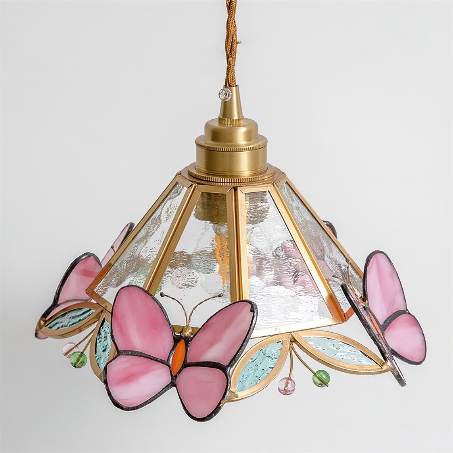 French Retro Glass Pink Butterfly Pendant Lamp K595