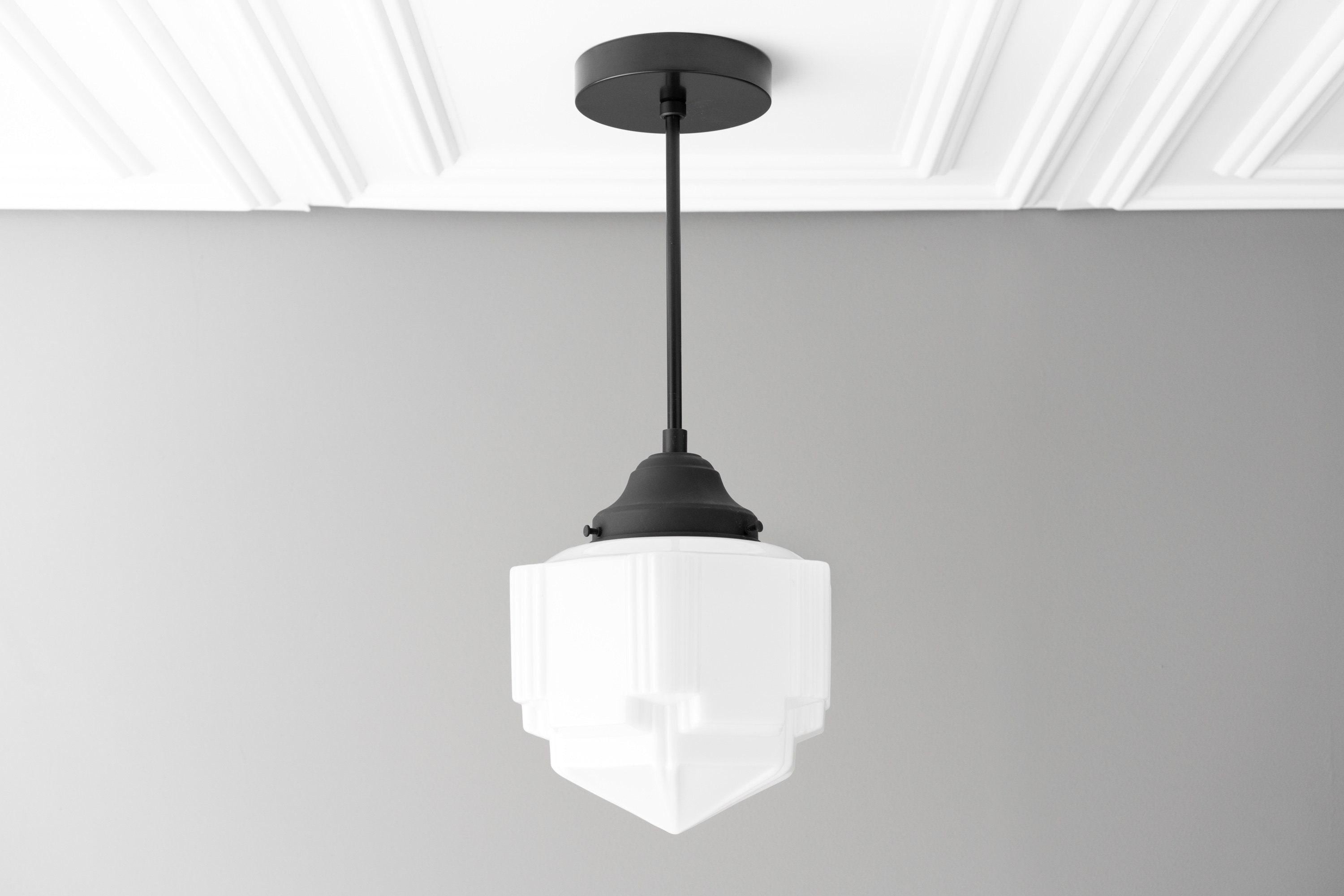 Geotower Glass Modern Pendant Light - Skyscraper Design - Brass or Black or Nickel Finish K1544