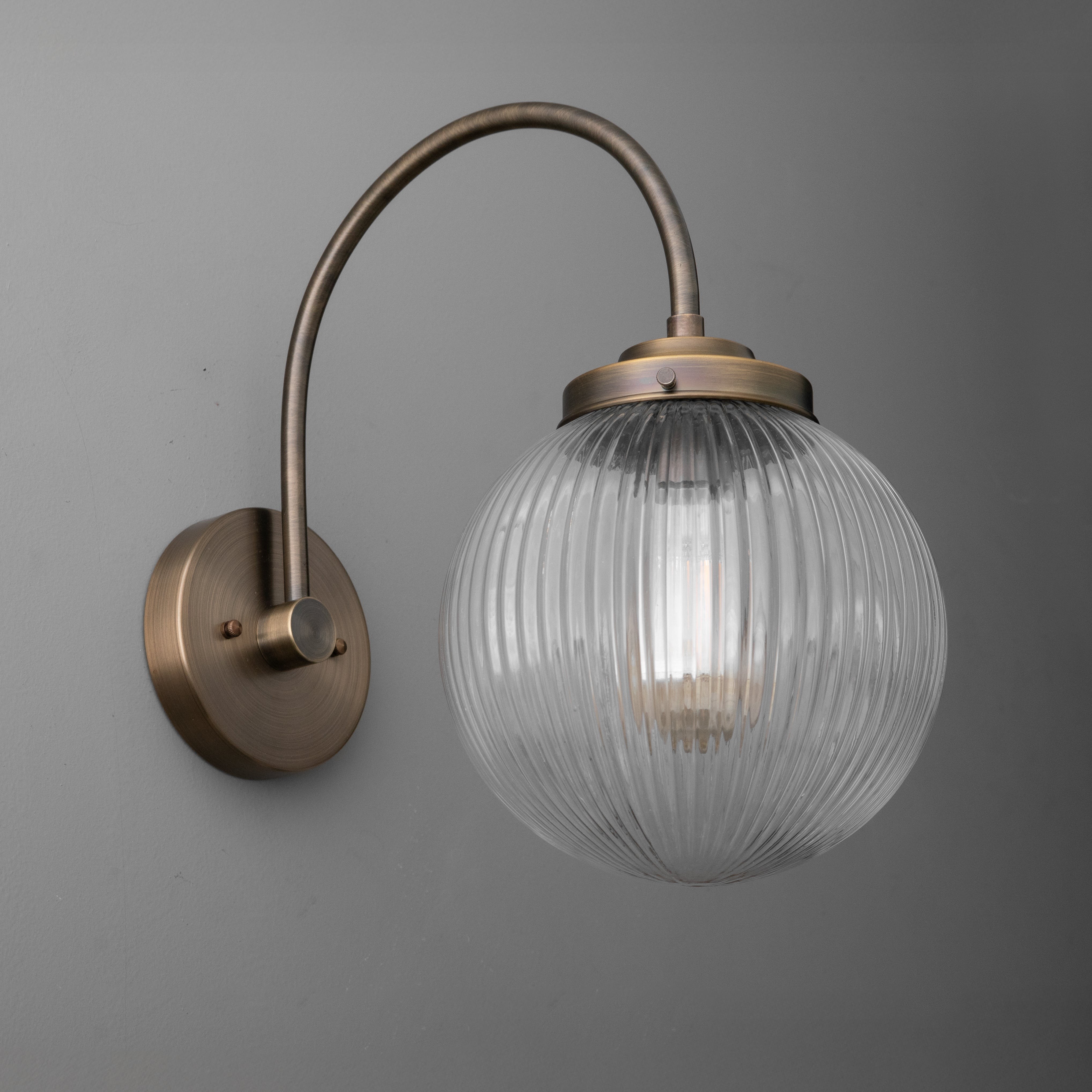 Glorica Glass Aged Brass Wall Sconce - Ribbed Glass Shade Industrial Style Lighting K1539