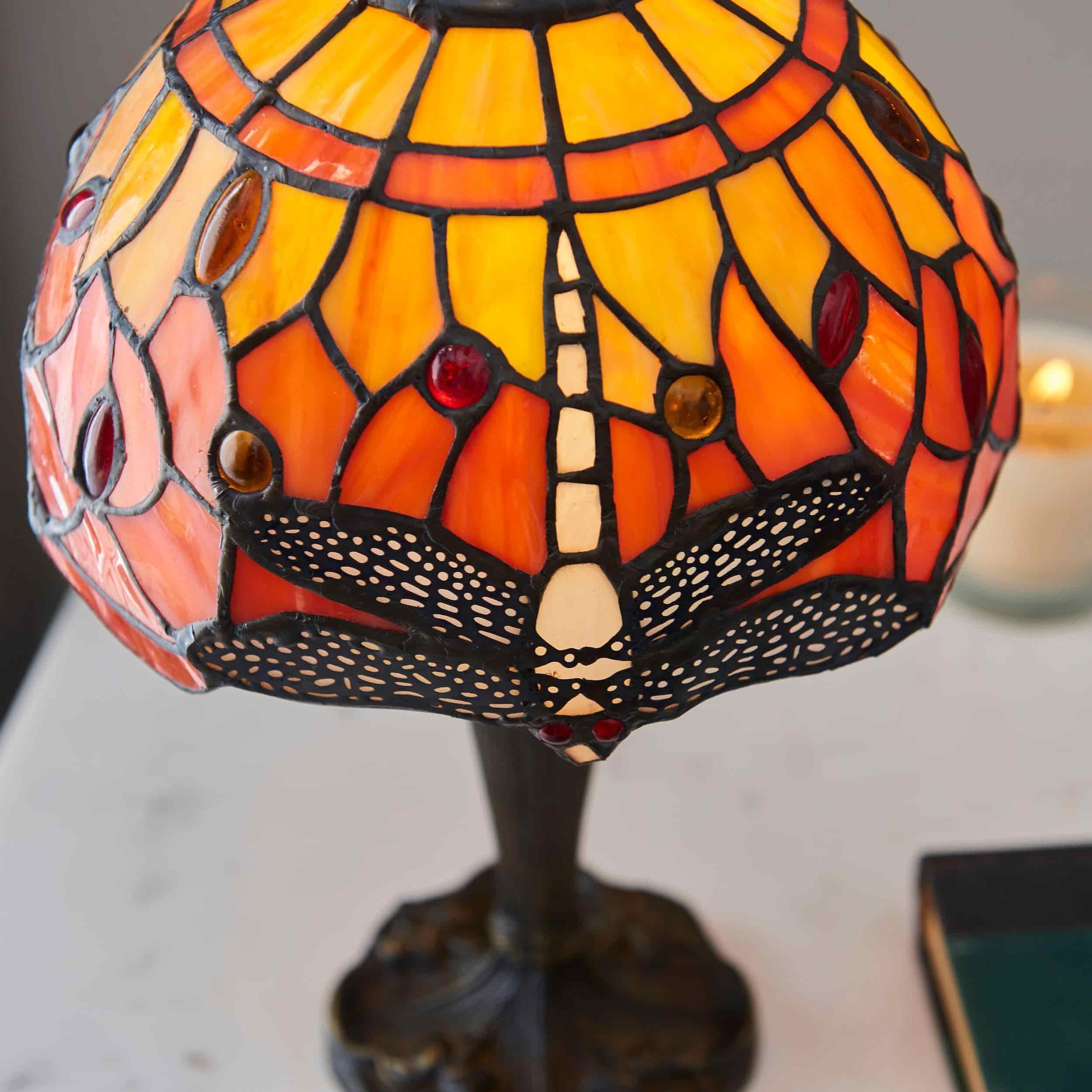 TF Dragonfly Hand-Cut Table Lamp - Vintage Stained Glass for Bedroom or Living Room K1932