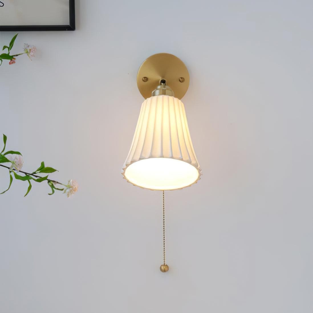 Modern Pull Cord Metal Ceramics Indoor Wall Lamp for Bedroom K730