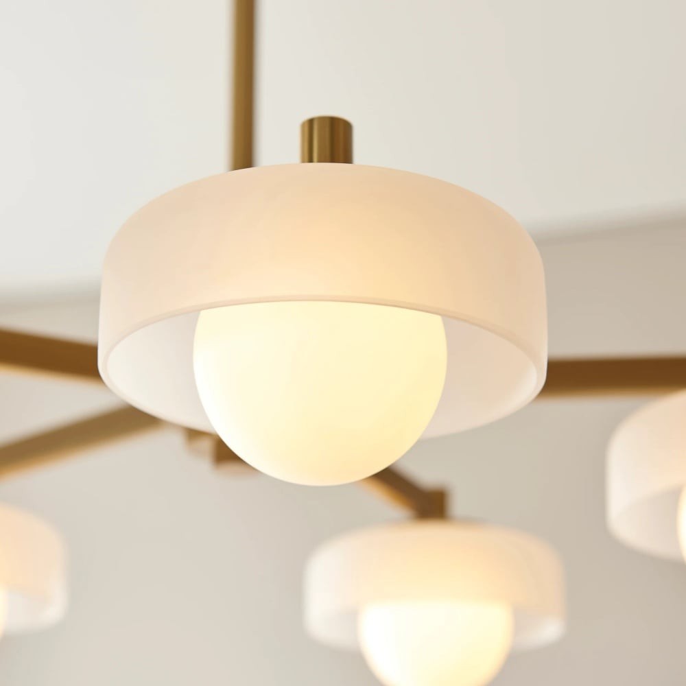 Zirvos Pendant with Frosted Opal Globes and Brushed Brass Frame for Living Room K1905