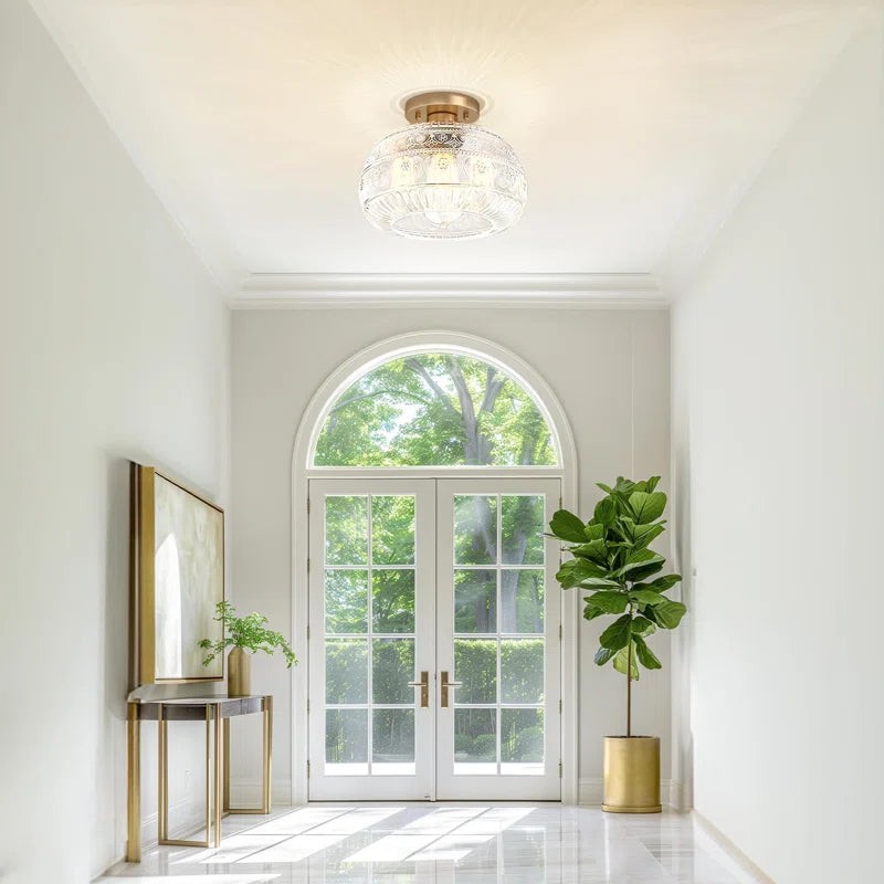 Lurex Floral Pattern Glass Ceiling Lamp - Classic Design Light for Dining Room K838