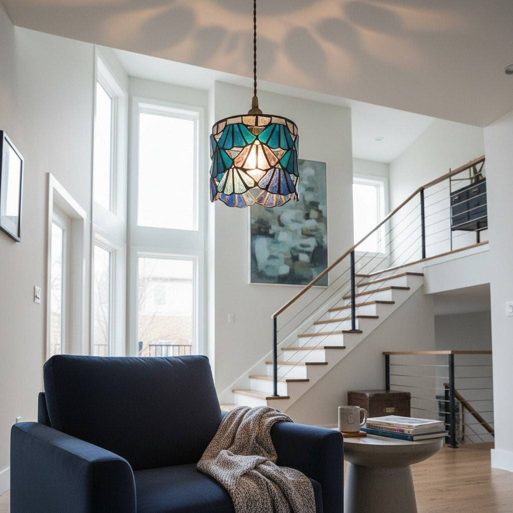 Vintagia Tiffany Pendant Light - Handcrafted Artistic Glass Shade Lamp for Dining Room K2091