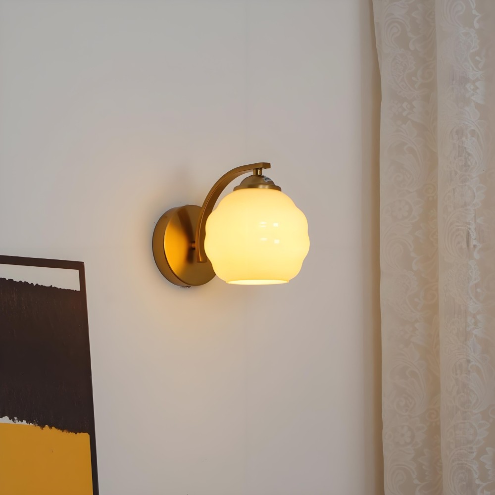 Antique Milk Glass Gold Bathroom Wall Sconce K165