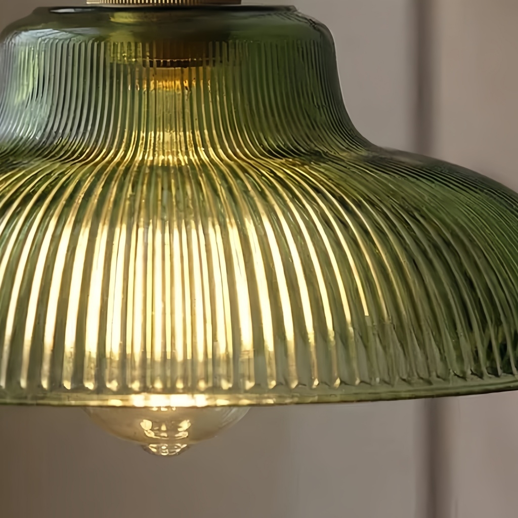Ribilux Ribbed Pendant Light - Vintage Glass and Metal for Kitchen and Dining Room K2280