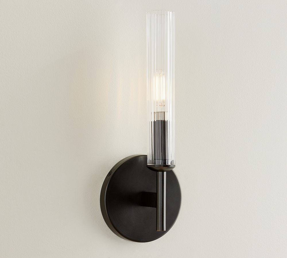 Bravira Ribbed Glass Tube Wall Sconce - Wall Light for Living Room and Hallway K1327