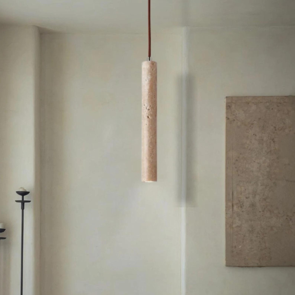 Marbled Travertine Cylinder Modern Pendant Light D857