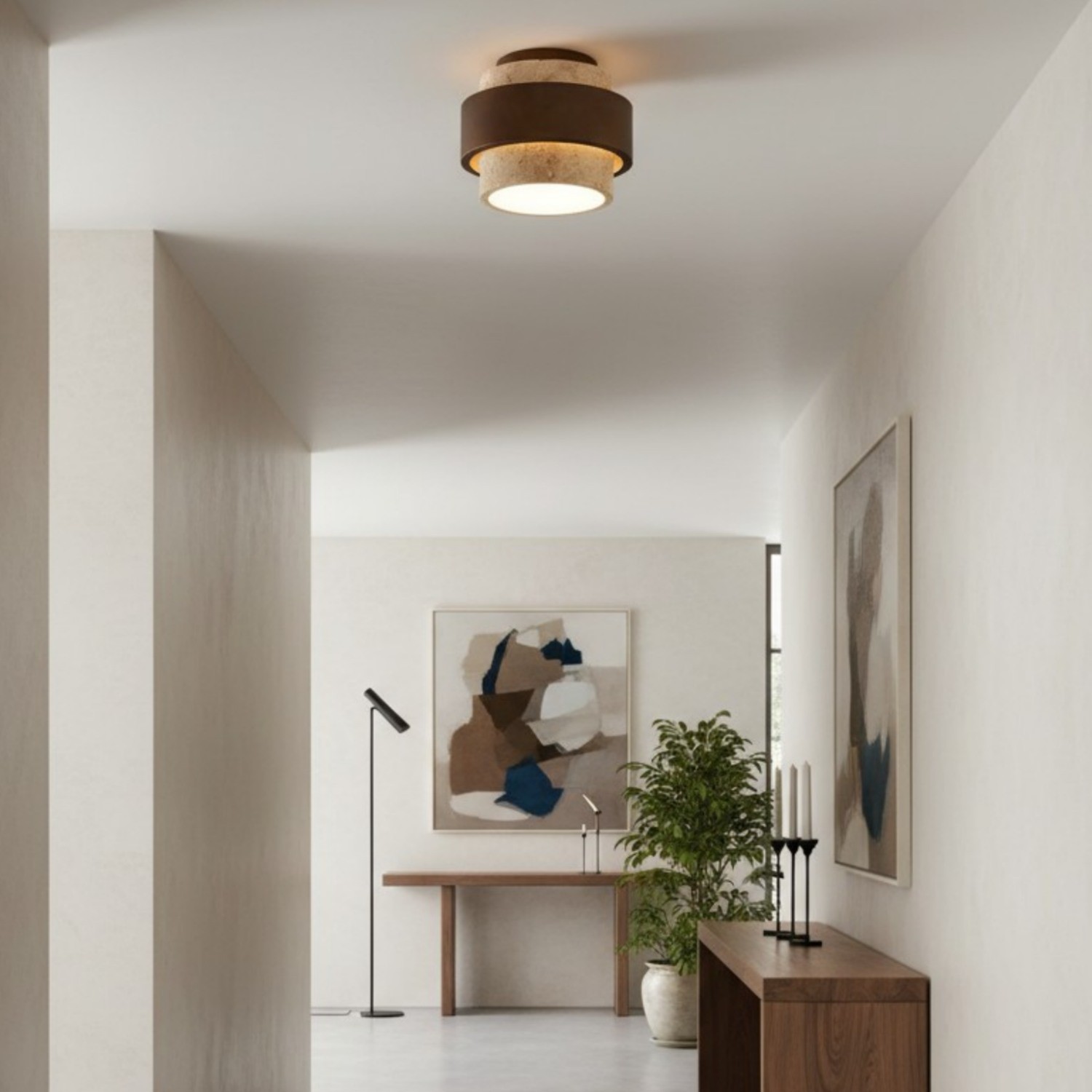 MokuStone Wabi Sabi Travertine Ceiling Lamp - Textured Stone Flush Mount Lighting for Home K2261