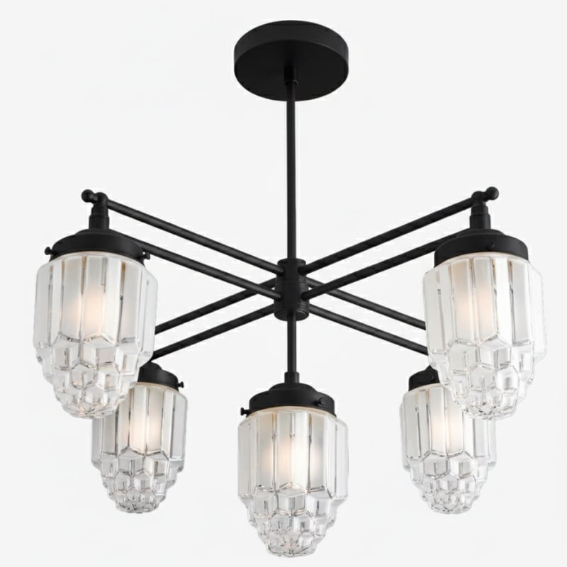 Tierlux Glass Chandelier – Vintage Brass Globe Lighting Fixture K1492