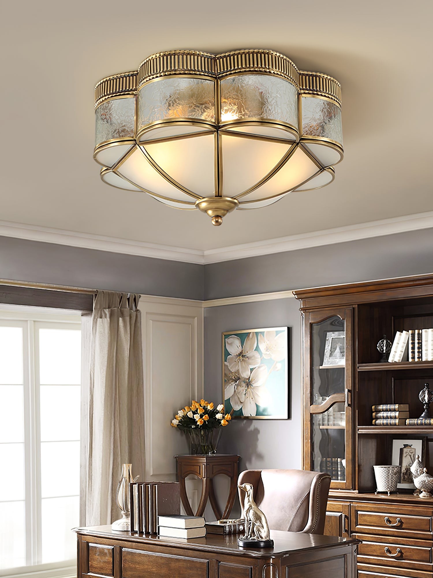 Brass Domed Flush Ceiling Lamp K274