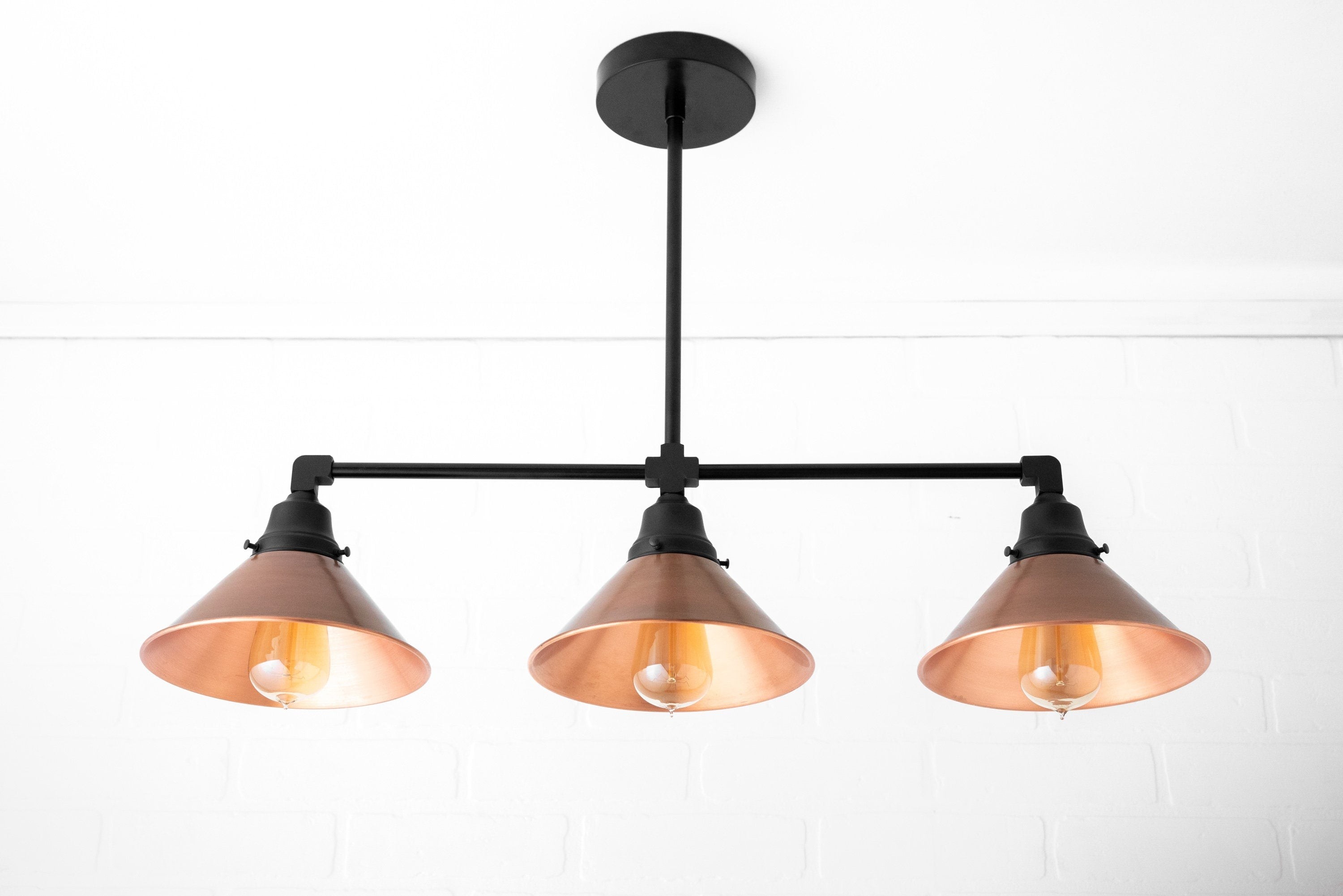 Conique Metal Hand-Aged Copper Chandelier - 3 Light Industrial Pendant - Island Lighting K1478