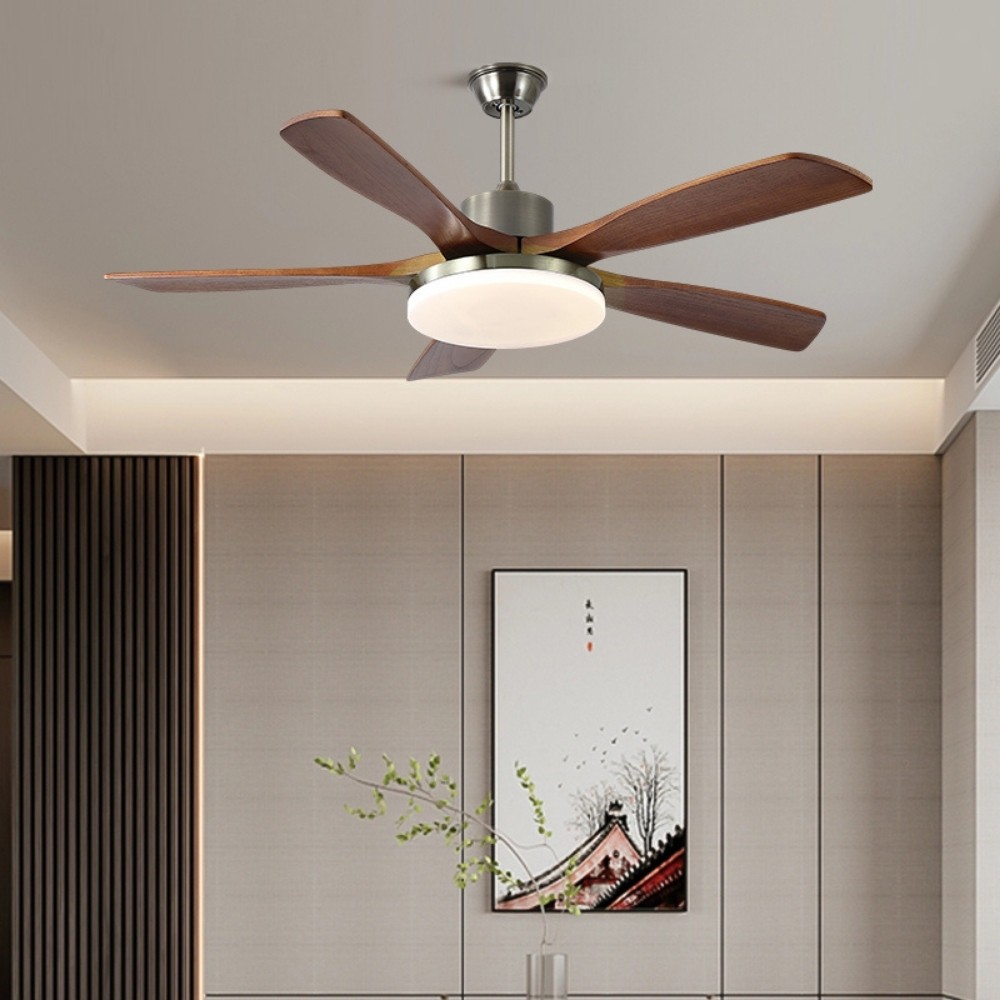 Retro Wooden Blades Ceiling Fan Light With Walnut Color Blades K1115