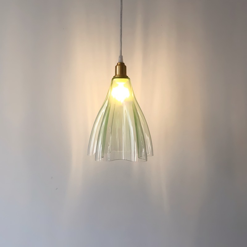 Fluted Stained Glass Pendant Light Above Kitchen Island K15