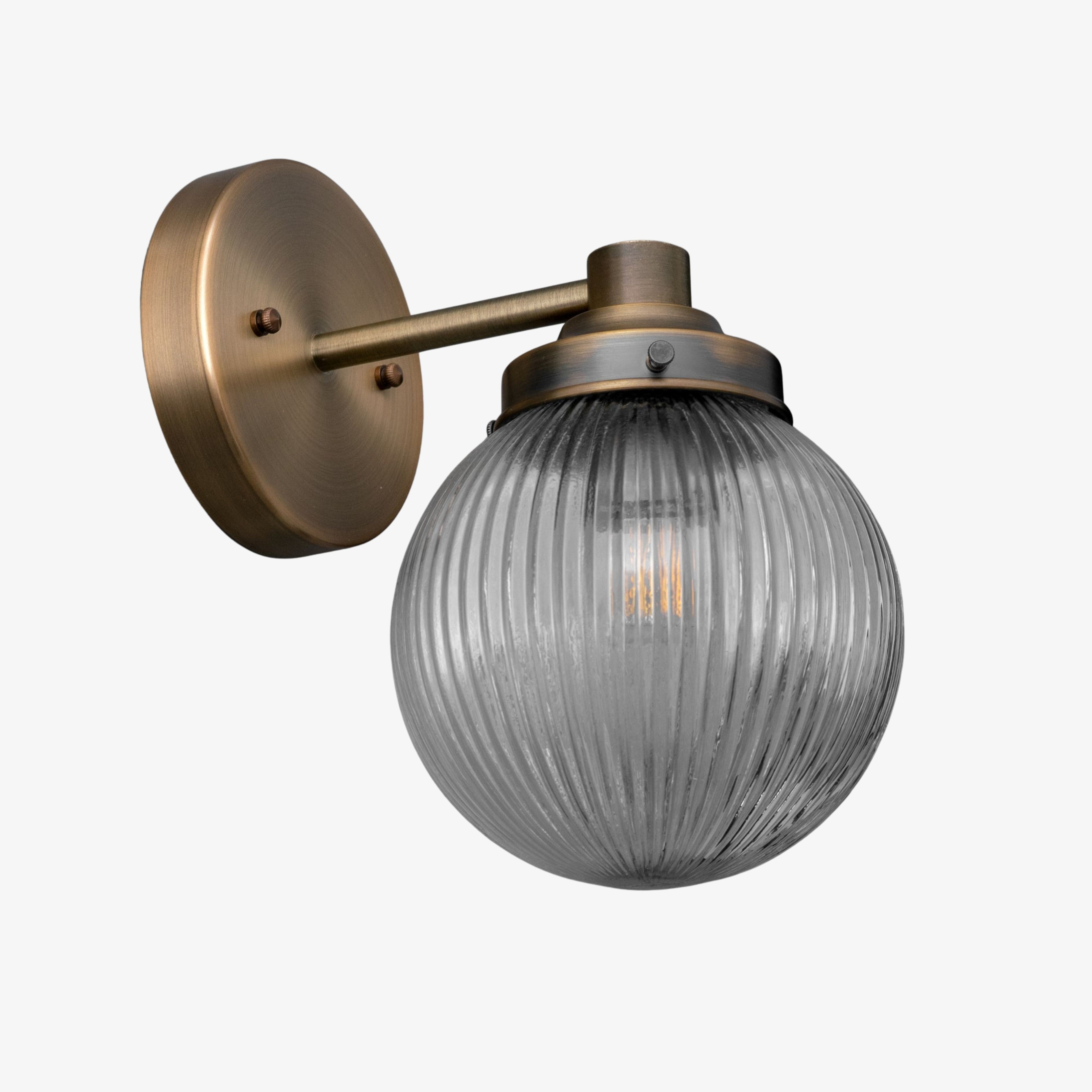 Glorica Glass Aged Brass Wall Sconce - Ribbed Glass Shade Industrial Style Lighting K1539