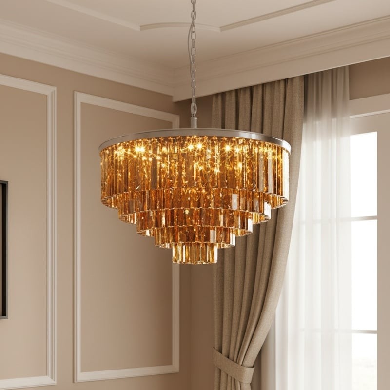 Aurevon Crystal Prism Metal Frame Modern Ceiling Chandelier for Home and Hotel K2071