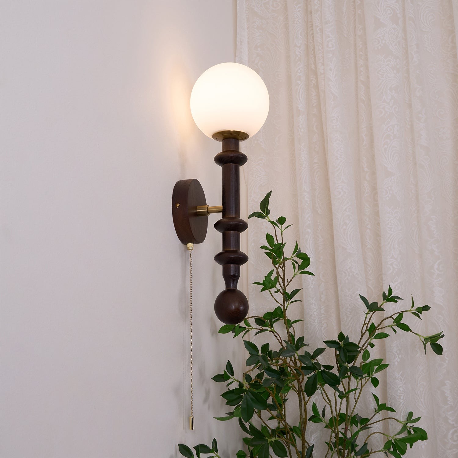 French Simple Vintage Bedside Wooden Glass Wall Lamp K639