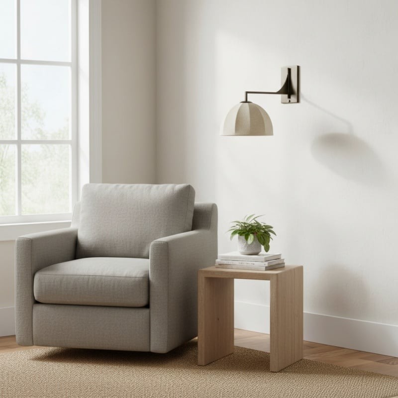 Lumarys Swing-Arm Sconce - Sculptural Linen Shade Wall Lamp in Organic Style for Living or Bedroom K1640
