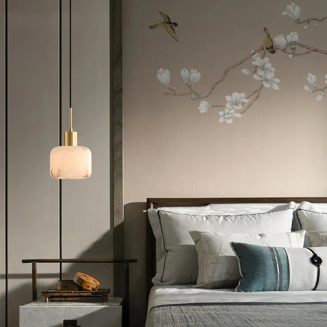 Velia Acorn Alabaster Minimalist Pendant Light D944
