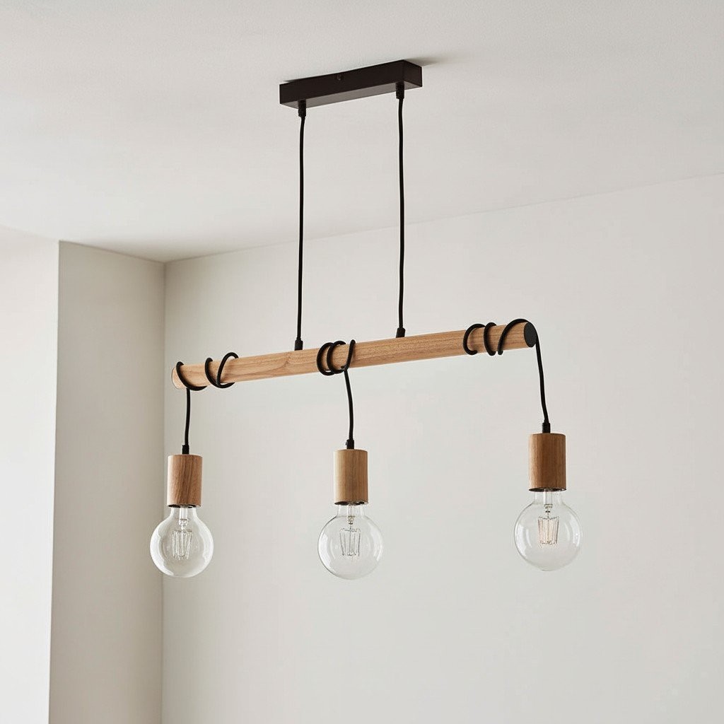 Virell Adjustable Linear Pendant Light - 3‑Bulb Wooden and Metal Design K1837