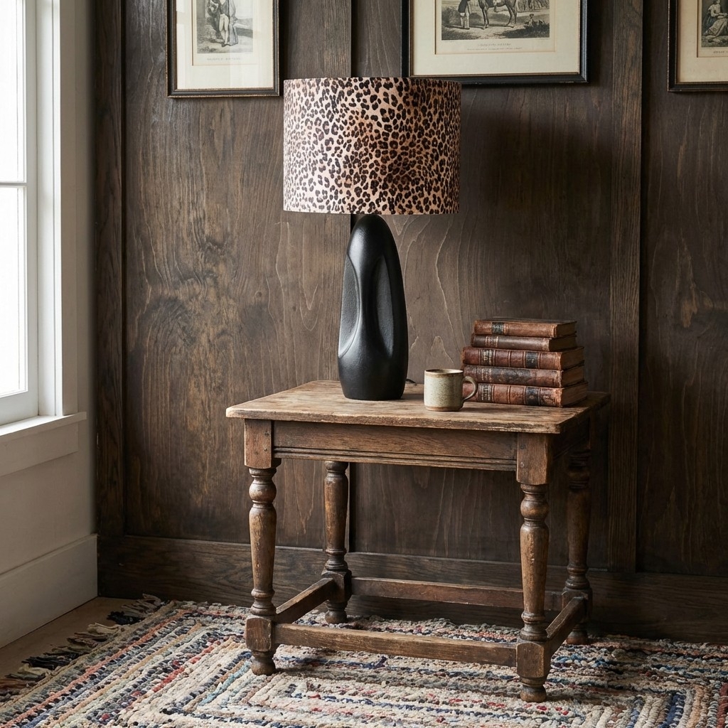 Wildlux Leopard Pattern Statement Drum Lampshade - Decorative Fabric Shade for Home Interiors K2282