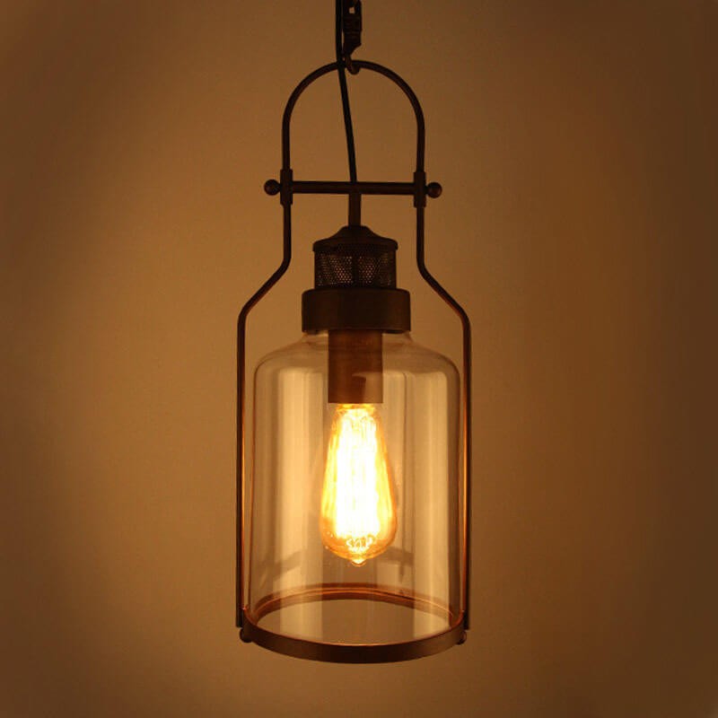 Industrial Vintage Iron Glass Jar 1-Light Pendant Light K843