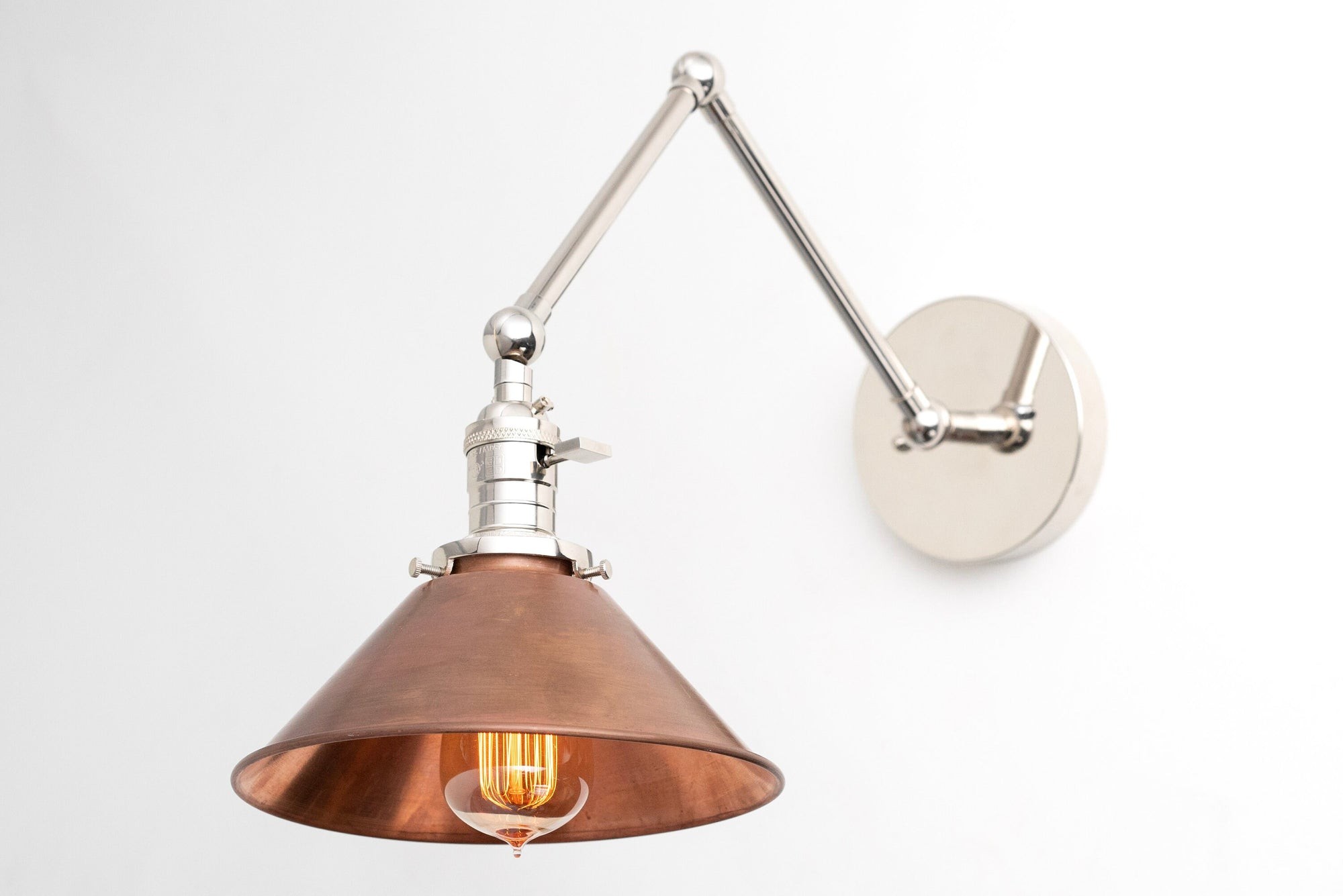 Conique Metal Industrial Wall Sconce with Adjustable Arm - Vintage Copper Cone Shade for Task Lighting K1547