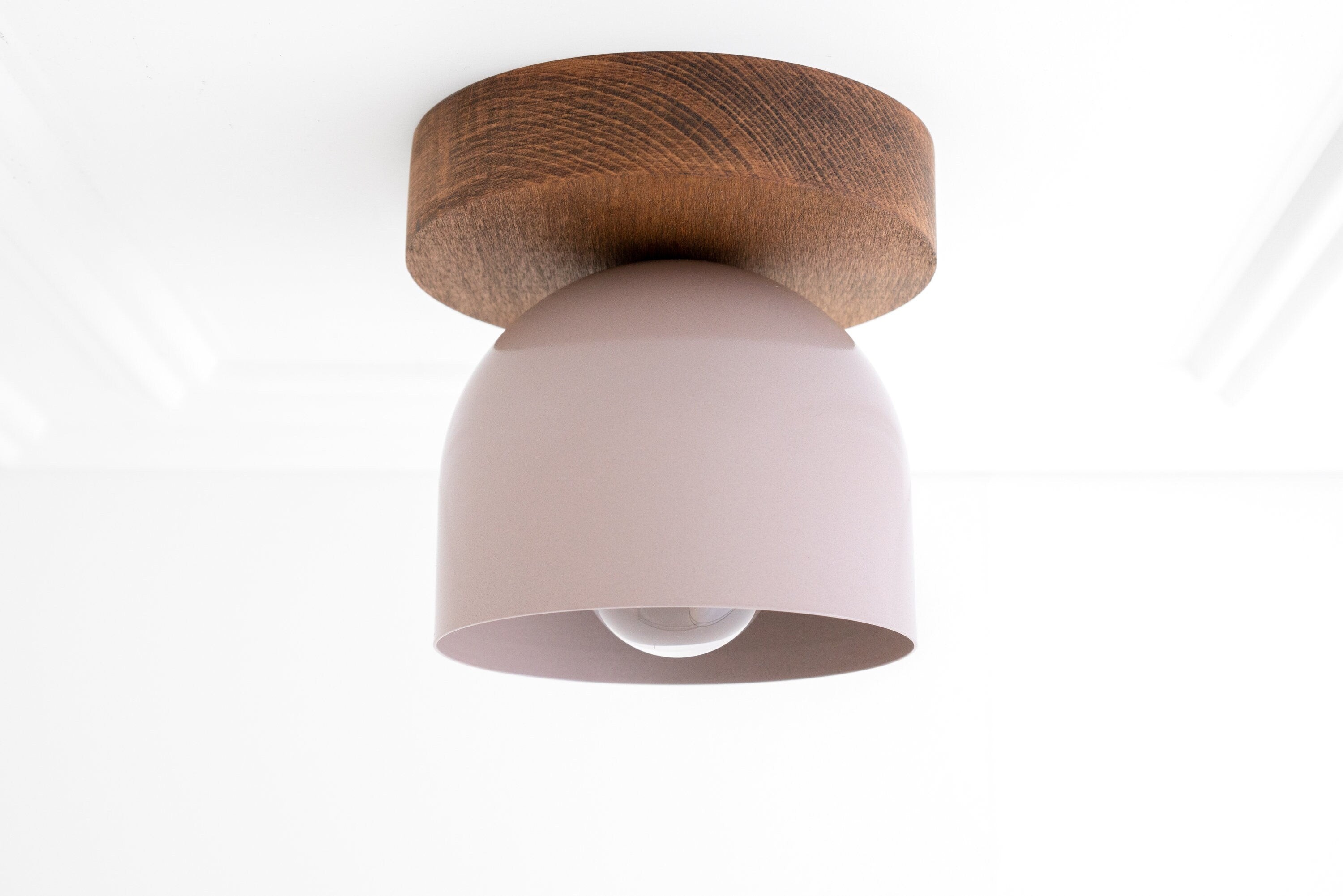 Metio Dome Flush Mount Ceiling Light - Oak Finish with Metal Shade K1421