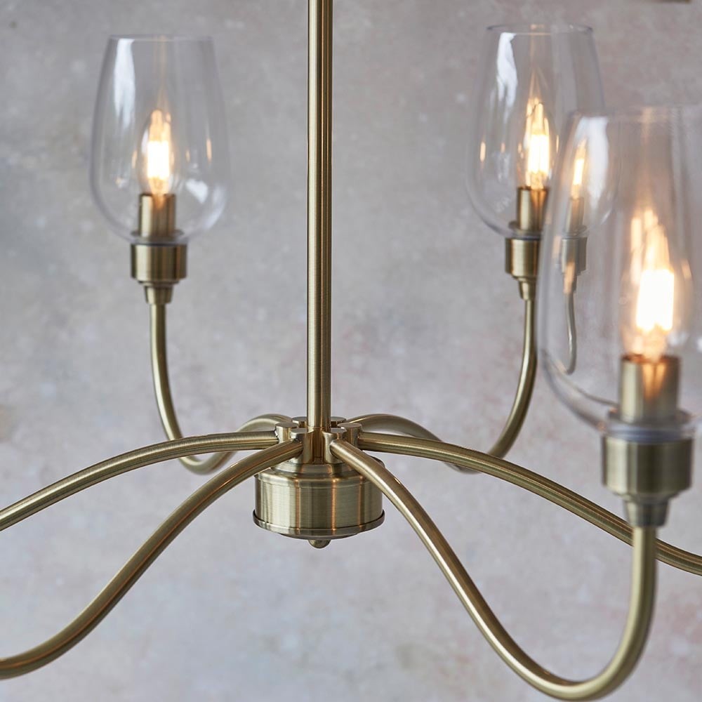 Clarione Art Deco 6-Light Linear Chandelier with Blown Glass Shades for Kitchen K1898
