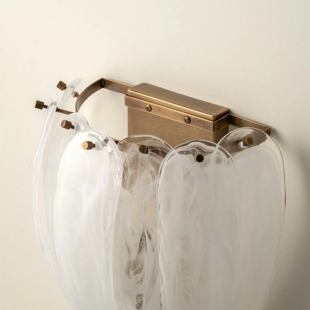 Velora Feather Glass Wall Sconce - Alabaster Style Shade Wall Light for Hallway K2358