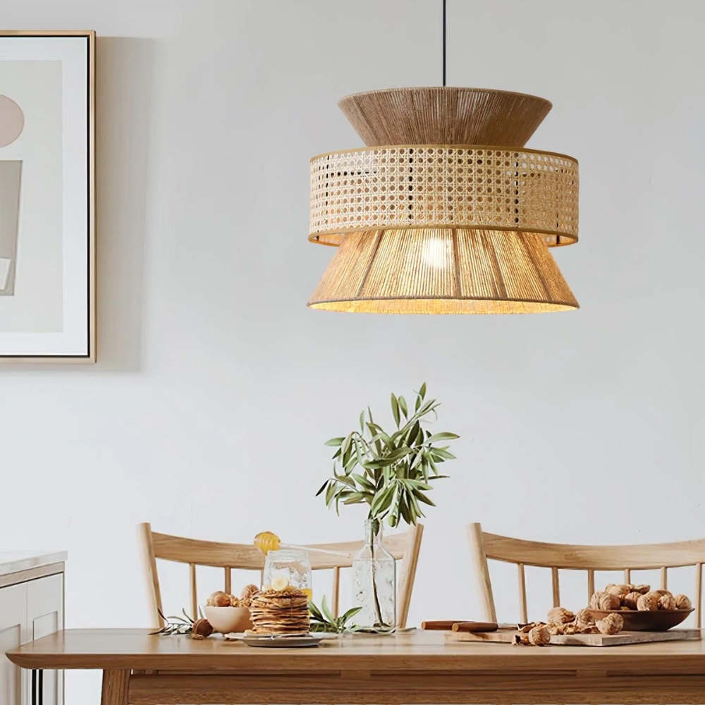 Handwoven Hemp Rope Rattan Veil Pendant Light D813