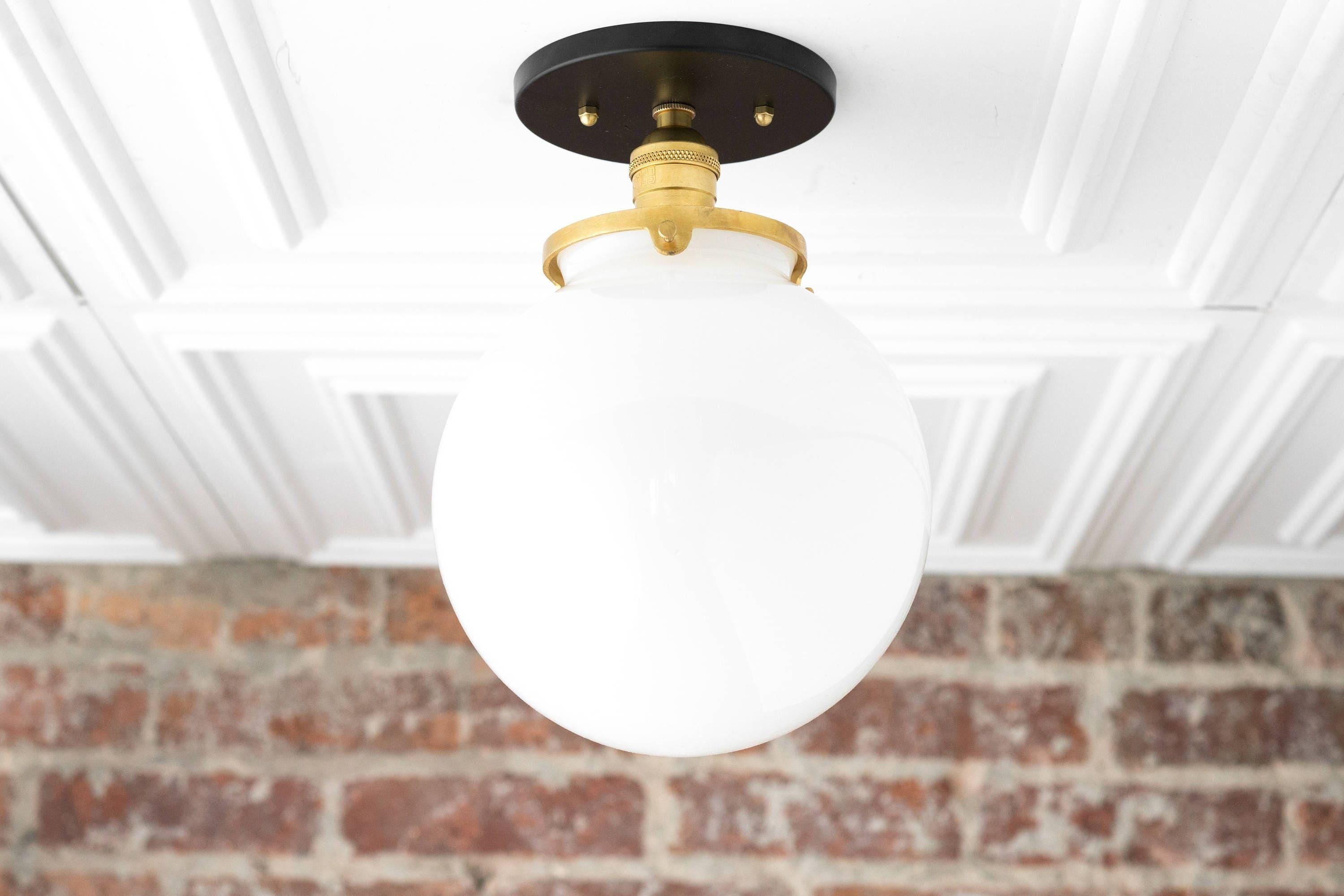 Glorica Glass Mid Century Semi Flush Ceiling Light - White Opal Glass Globe Fixture K1553