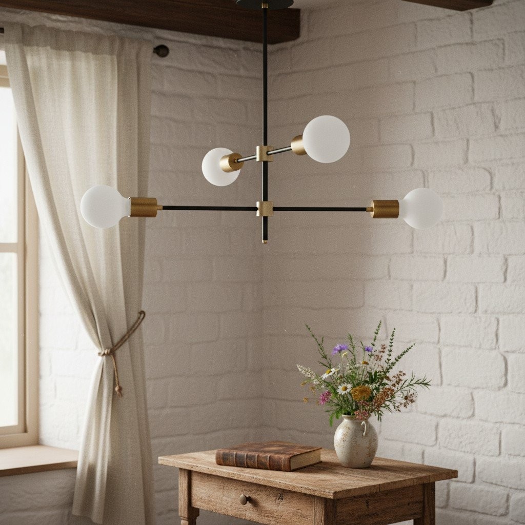 Mobilux Line Black and Brass Chandelier - Contemporary Globe Ceiling Hanging Light K1513