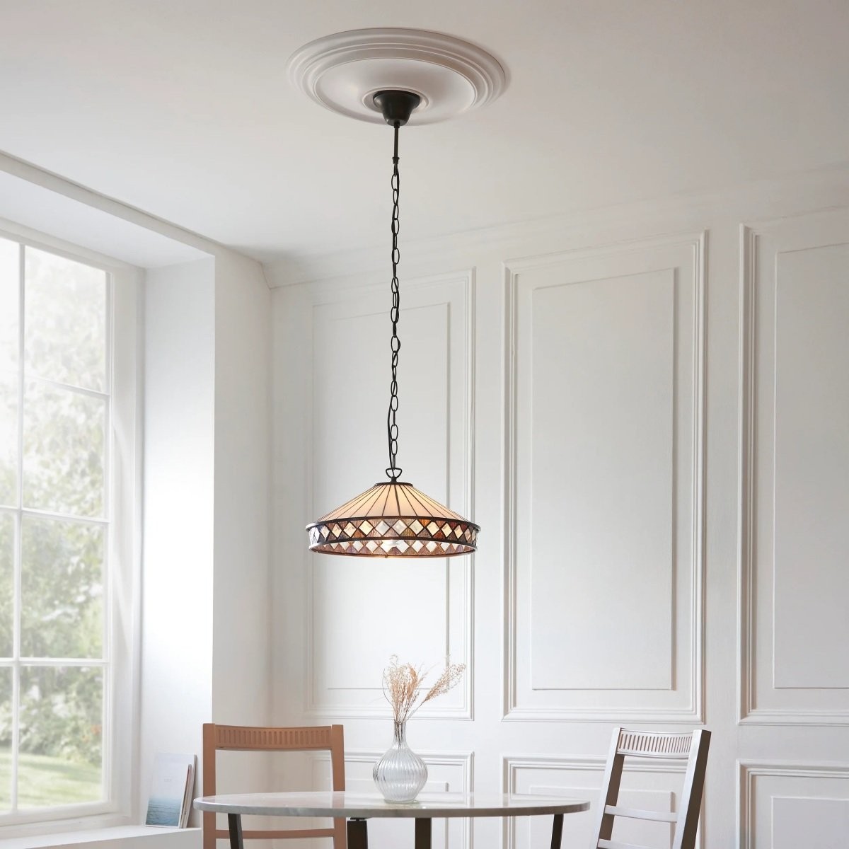 TF Fargo Pendant Light - Tiffany Style Lighting with an Art Deco Shade and Adjustable Chain K1938