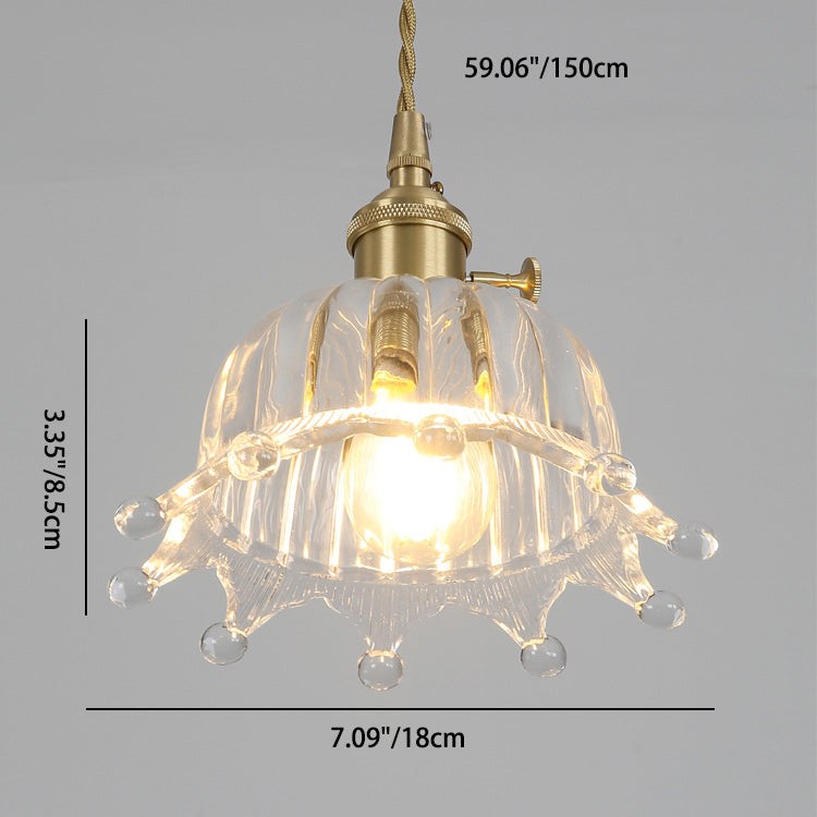 Traditional Japanese Brass Walnut Glass Ceramic Cylinder Conic Flower Bowl 1-Light Pendant Light For Dining Room K1280