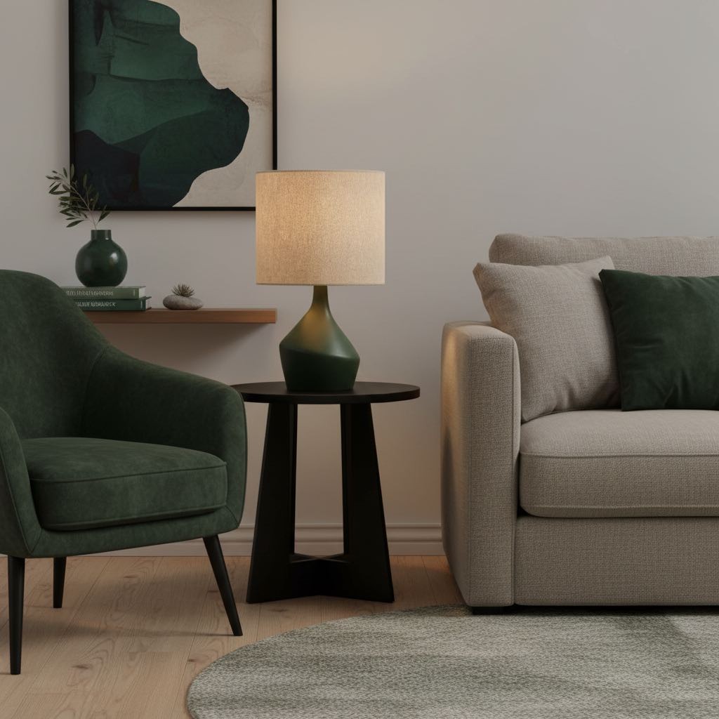 Lumo Modern Asymmetrical Ceramic Table Lamp - Cylinder Linen Shade for Living Room K2061