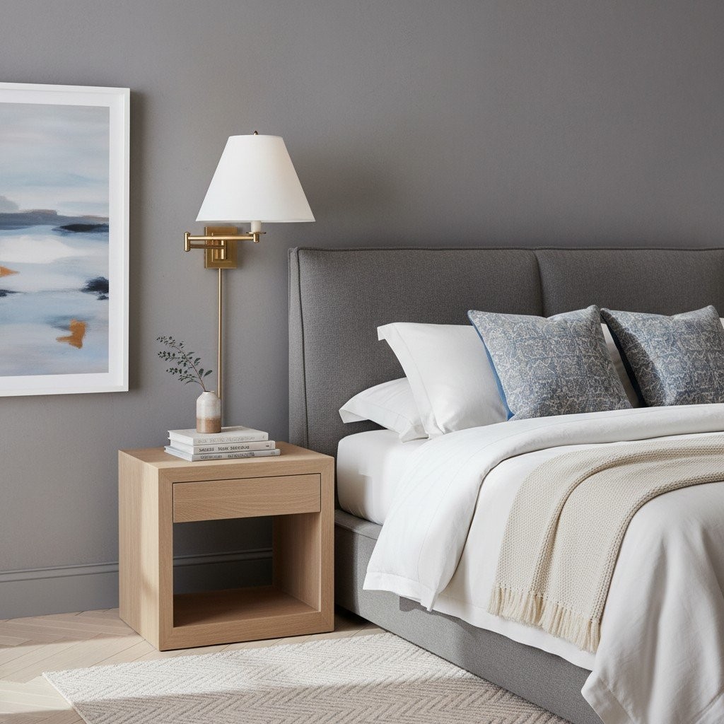 Arcuma Modern Swing Arm Wall Lamp - Fabric Ambient Lighting for BedRooms K2083