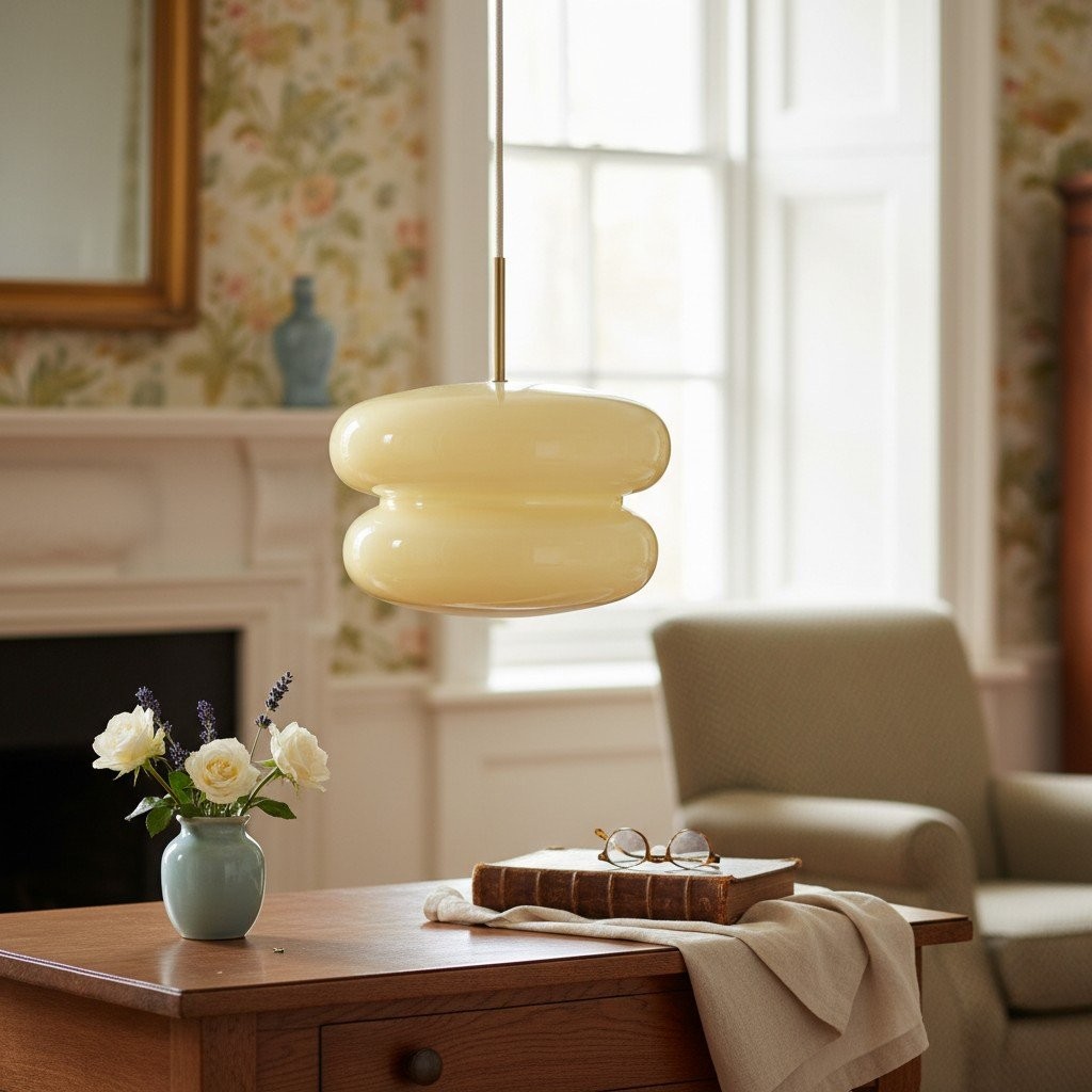 Orra Modern Opal Shade Pendant Lamp – Minimalist Glass Hanging Light For Kitchen or Bedroom K1427