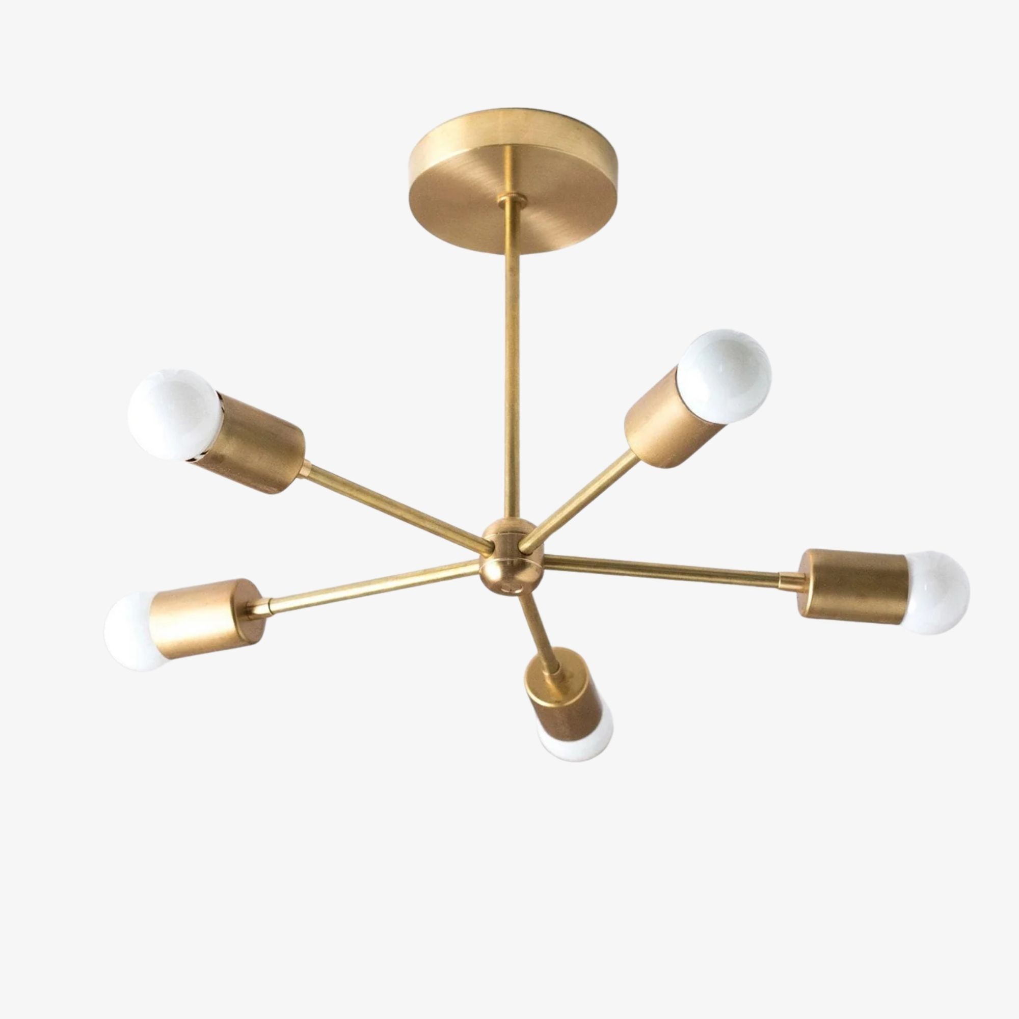 Mobilux Line Mid Century Gold Sputnik Chandelier - Geometric Brass Fixture K1445