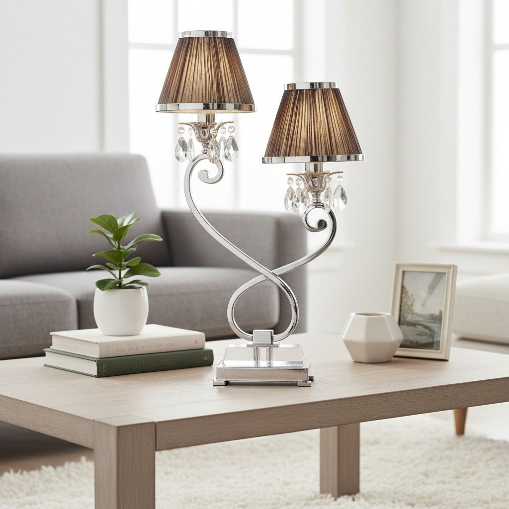 Talonis Double Table Lamp - Dual Shades and Metal Base for Living Room K1909