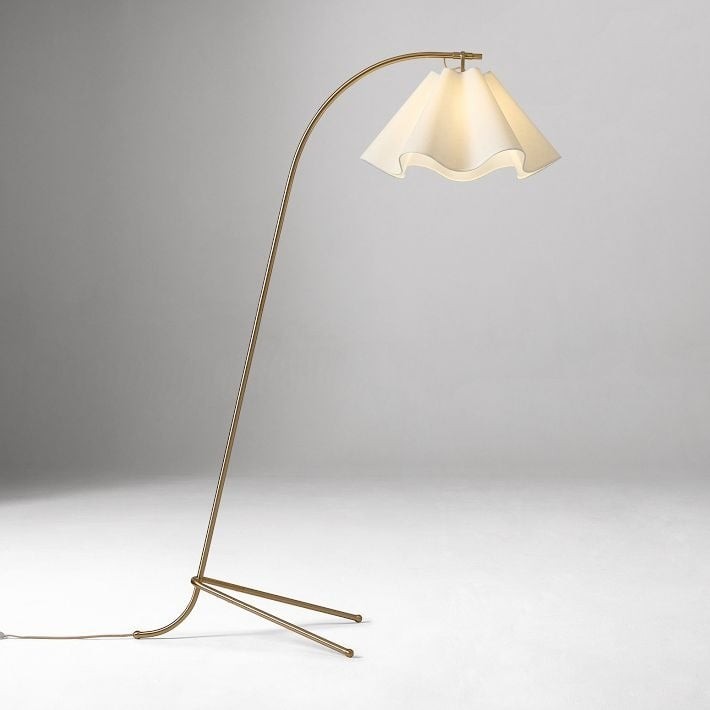 Oslan Sculptural Linen Shade Floor Lamp - Curved Metal Frame Floor Light for Living Room K1147