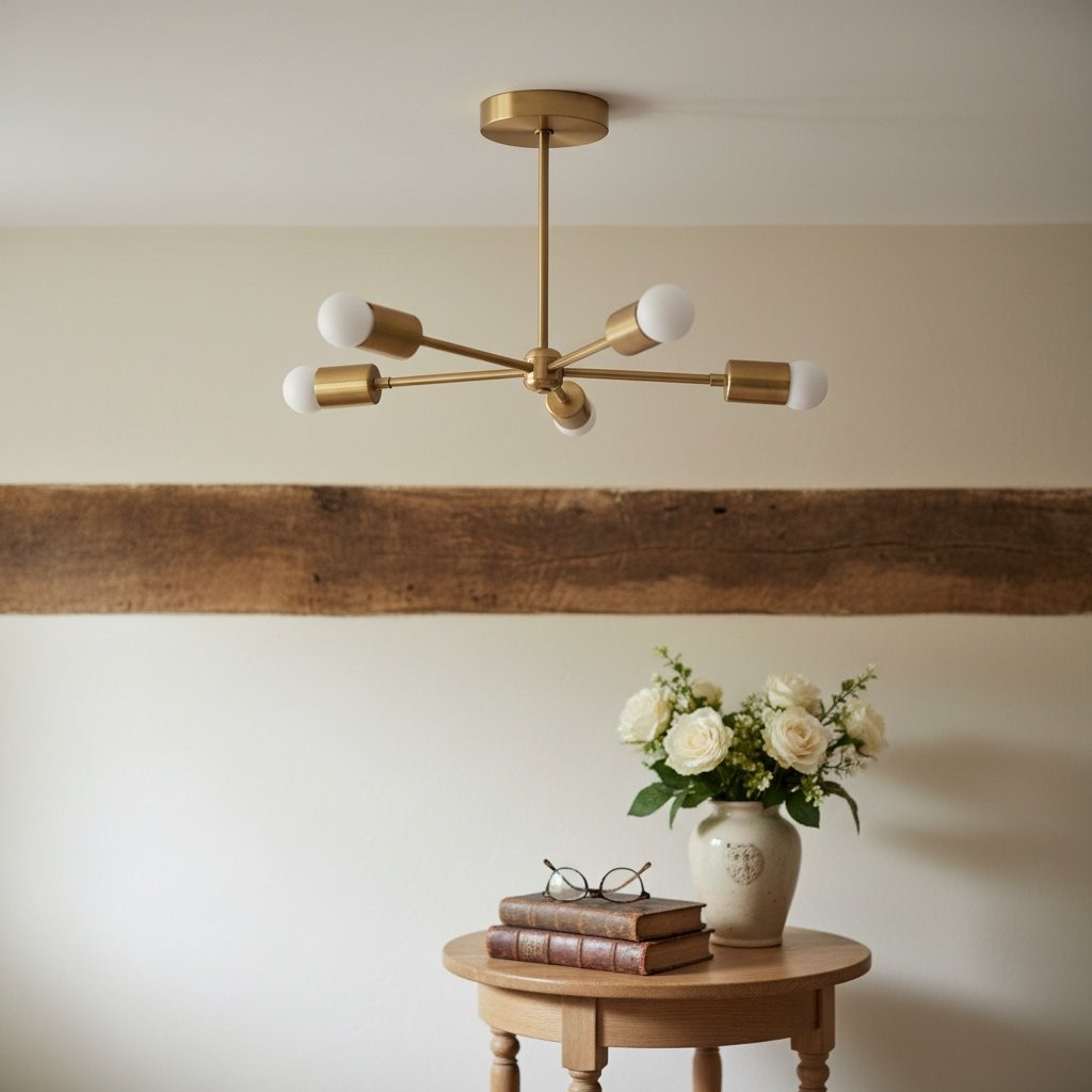 Mobilux Line Mid Century Gold Sputnik Chandelier - Geometric Brass Fixture K1445