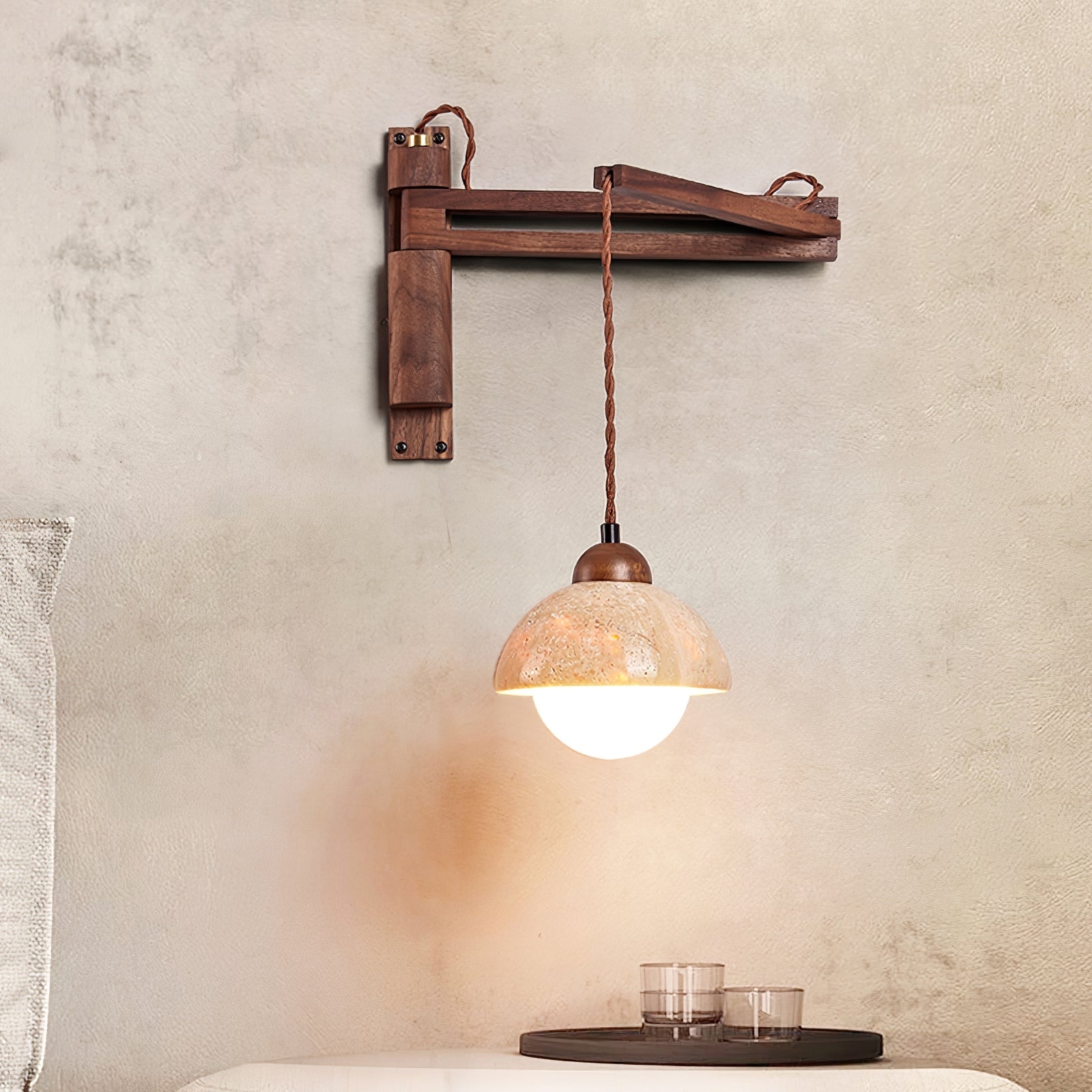 Adjustable Travertine Dome Wall Sconce D382