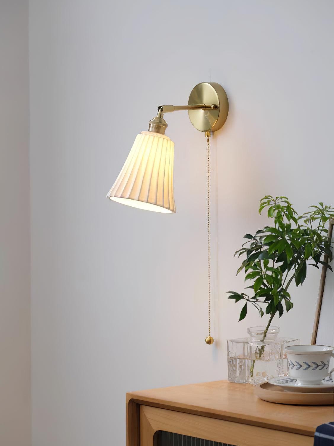 Modern Pull Cord Metal Ceramics Indoor Wall Lamp for Bedroom K730