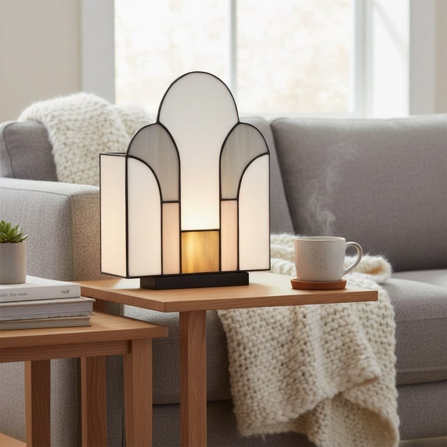 Kelsar Stained Glass Art Deco Table Lamp - Elegant Indoor Accent Light for Living Room or Entryway K1799