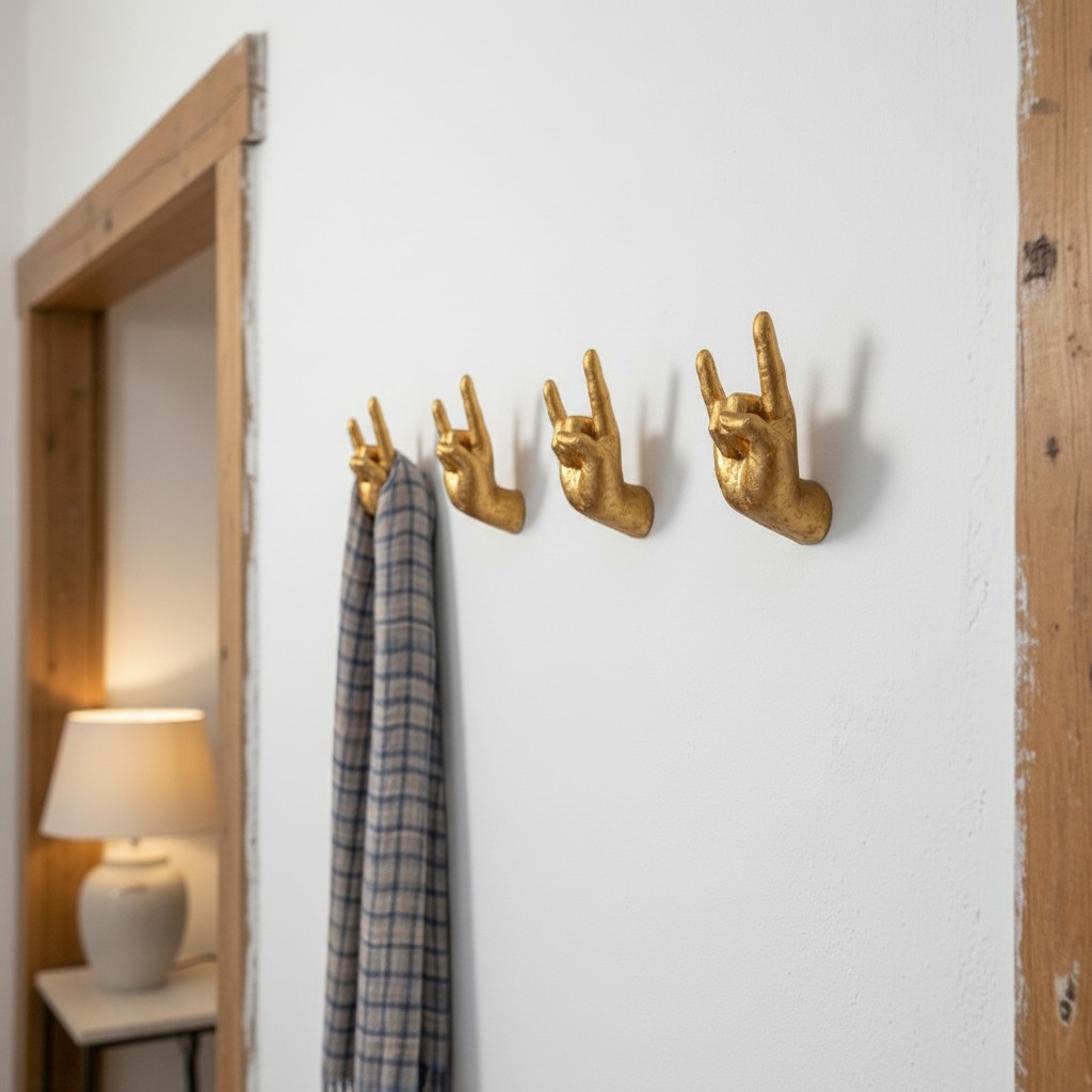 Kickra Minimalist Gold Wall Hands - Decorative Functional Wall Hooks for Shelves Entryways K2362