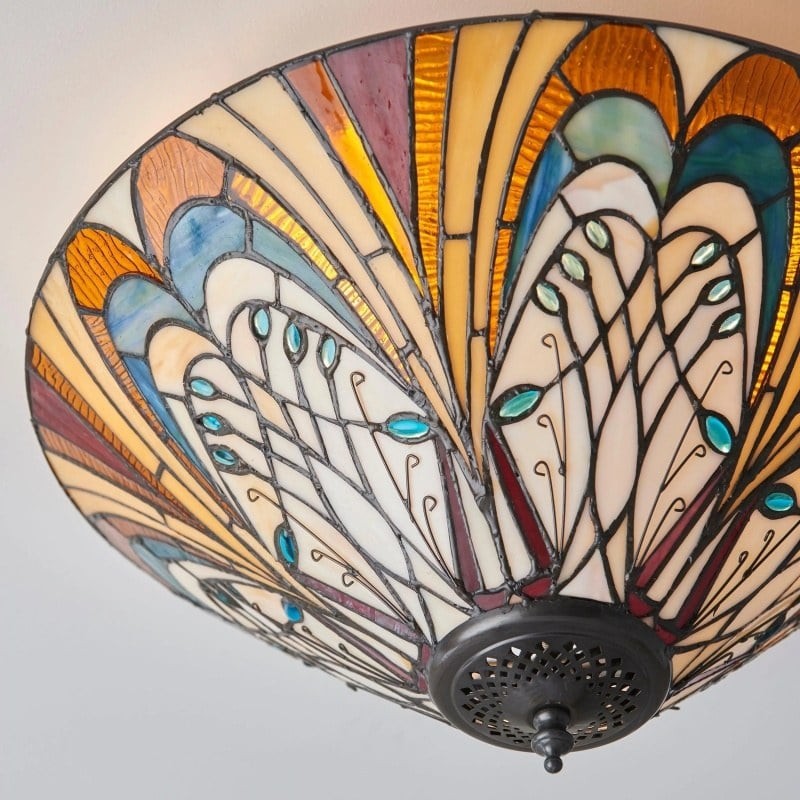 TF Hector Ceiling Light - Handcrafted Stained Glass Design Semi‑Flush or Pendant Fixture for Home K1990