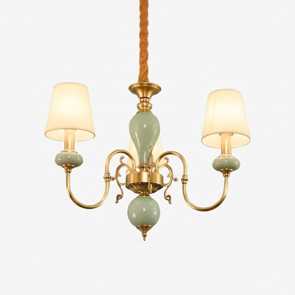 Altoris Series Branch Chandelier with Fabric Shades - Brass Ceramic Chandelier for Living Room K2308