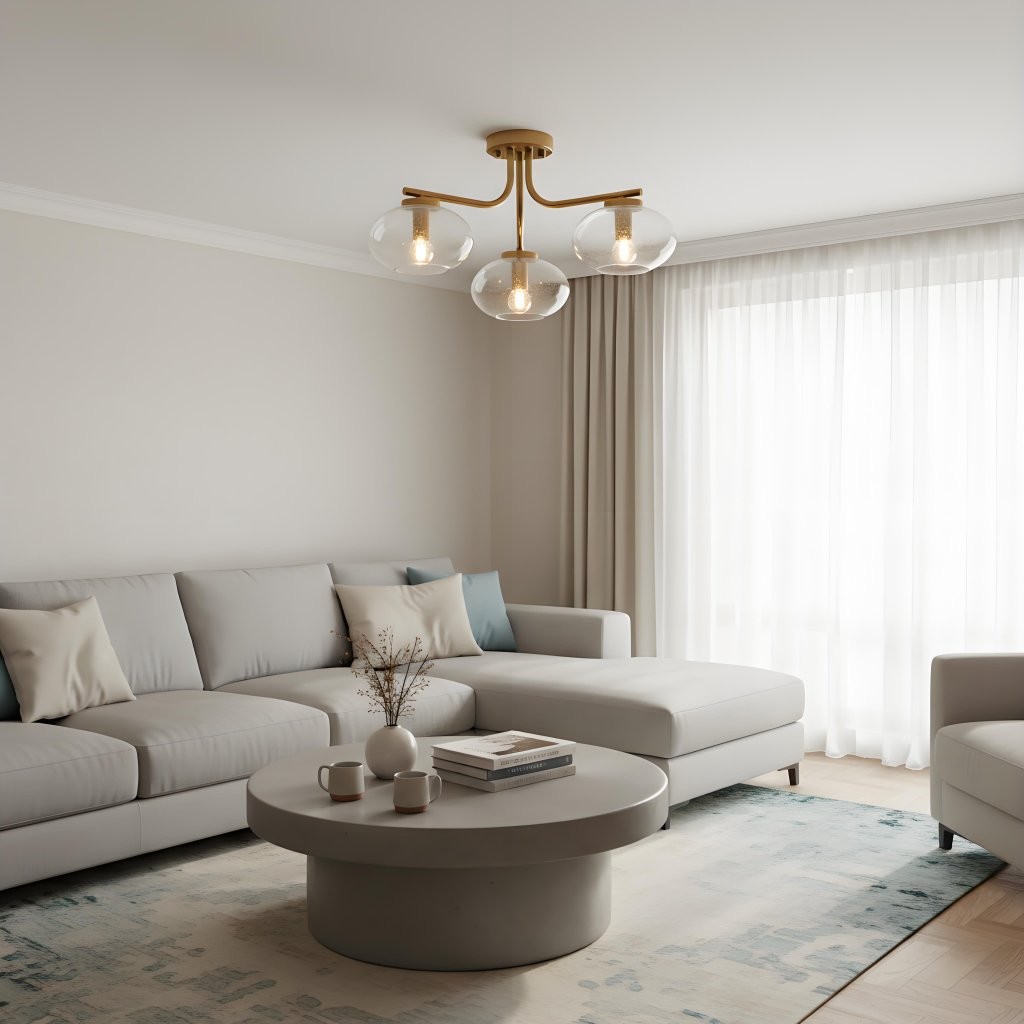 Bublaris Bubble-Glass Semi-Flush Ceiling Light - Curved Brass Arms for Living Room K1927